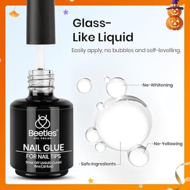 beetles Gel Polish 9 In 1 Gel Nail Glue for Clear Acrylic Nail Tips 2 Pcs 15ml Long Lasting Nail Gel Kit for False Nails Tips, Base Blooming Nail Gel, Fall Halloween Nails, U V Light Required - Image 6