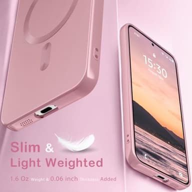 Amzfield Magnetic for Samsung Galaxy S23 Plus Case for Women Men Girls [Compatible with MagSafe] [Camera Lens Protector] Matte Cute Slim Soft Silicone Bumper Shockproof Metallic Phone Case, Pink - Image 5