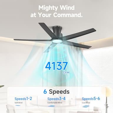 ocioc 52 inch Ceiling Fans with Lights, Large Air Volume Ceiling Fans with Reversible Quiet DC Motor and Remote（Black） - Image 5
