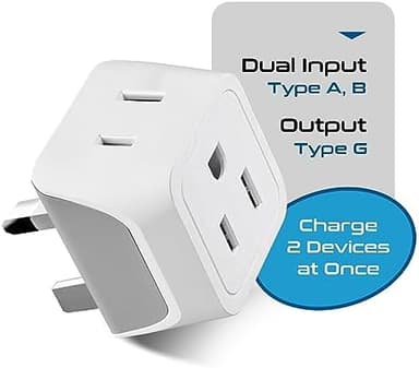 Ceptics UK Travel Plug Adapter, 2 in 1 Type G Adapter, US to UK Adapter, Ireland, Dubai Travel Adapter with Dual USA Inputs, CE, RoHS - HK Outlet Adapter, 3 Pack - Image 7