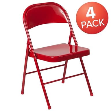 Flash Furniture 4 Pack HERCULES Series Double Braced Red Metal Folding Chair - Image 4
