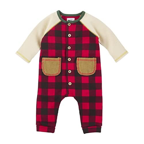 Mud Pie Baby Boy Buffalo One Piece Bodysuit, Red/Black, 3-6 Months - Image 1