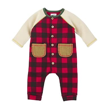 Mud Pie Baby Boy Buffalo One Piece Bodysuit, Red/Black, 3-6 Months - Image 1