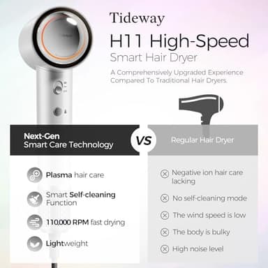 Tideway Hair Dryer, Blow Dryer with Diffuser High-Speed Plasma Ionic Low Noise for Fast Drying, Travel Hair Dryer for Women and Man, Curly/Wavy & Long/Thick Color-Treated Hair H11 - Image 3