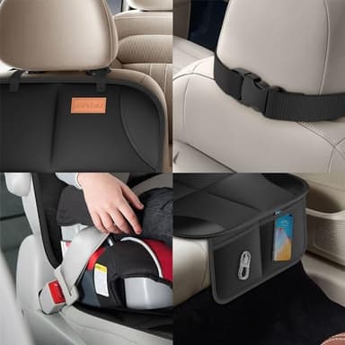 Car Seat Protector, Large Auto Protector for Child Seats with Thickest Padding and Non-Slip Backing Mesh Pockets for SUV, Sedan, Truck, Leather and Fabric - Black - Image 5