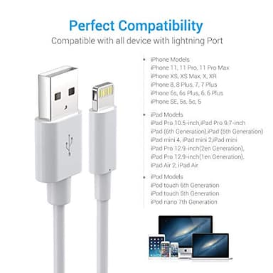 Lightning Cable MFi Certified - iPhone Charger 3Pack 6FT Lightning to USB A Charging Cable Cord Compatible with iPhone 14 13 12 Mini Pro Max SE 11 Xs Max XR X 8 7 6 Plus 5S iPad Pro Airpods - White - Image 7