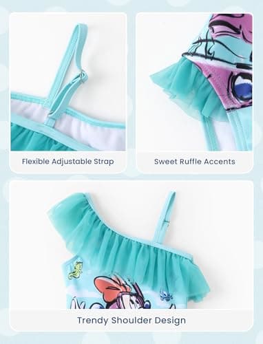 Disney Mickey and Friends Girls Swimsuits Minnie Mouse UPF 50 One Piece Bathing Suits Ruffle Sport Summer Beach Swimwear Green Quick Dry Size 12-13Y - Image 4