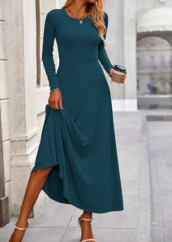 PRETTYGARDEN Women Fall Spring 2 Piece Outfits Dressy Casual Ribbed Knit Long Sleeve Crop Top Maxi Flowy Skirts Matching Sets (Lake Blue,Medium) - Image 5