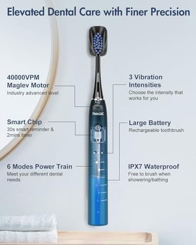Sonic Electric Toothbrush for Adults, Rechargeable Toothbrush with 6 Mode & 3 Intensity, 40000VPM Toothbrush with 6 Brush Heads, Travel Case, 60 Days Battery Life, Wireless Charging, 2-Min Smart Timer - Image 7