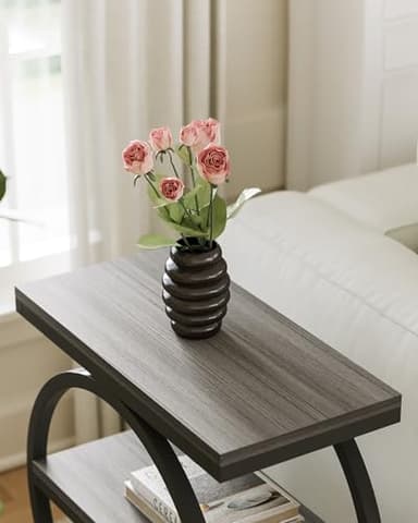 LITTLE TREE End Table, 3-Tier Side Table, Slim Sofa Side Table for Living Room, Tall Bedside Table Nightstand for Bedroom, Grey and Black - Image 4