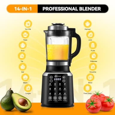 Blenders for Kitchen 59oz Glass Blenders with Heating, 1200W Adjustable blender for smoothies High Speed Food Processors Professional blender with Keep Warm 14 Functions Auto Clean for Soups Sauces - Image 4
