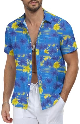 NITAGUT Mens Hawaiian Beach Shirt Retro Printed Summer Beach Short Sleeve Button Down Shirts with Pocket Blue,Coconut, Medium - Image 5