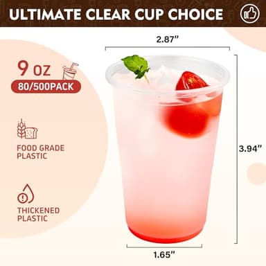 YEEHAW 9 oz Plastic Cups, 500 Pack - Clear Disposable Drinking Water Cups for Cold Beverages, Ideal for Party - Image 2