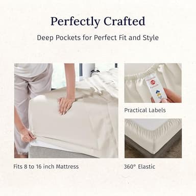 California Design Den Queen Size Sheet Set - Luxury 600 Thread Count Sateen, 100% Cotton Sheets, Deep Pockets, All Around Elastic for a Snug Fit, Hotel Quality Bedding Set - Ivory (Creamy Beige Tone) - Image 5
