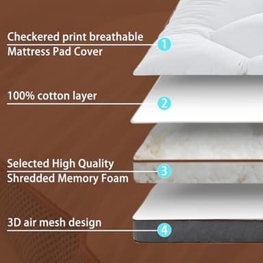 WhatsBedding 3 Inch Memory Foam Mattress Topper Queen, Extra Soft Pillow Top Mattress Topper with Breathable Air Mesh Sides, 1700GSM Fluffy Shredded Memory Foam Filled & Thicked Down Alternative-Lined - Image 7