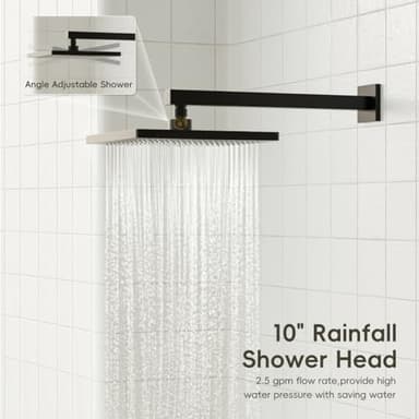 Gabrylly Shower System, 10 Inches Rain Shower Heads with Handheld Spray Combo, Wall Mounted Shower Faucets Sets Complete with Shower Valve Kit, Shower Head and Handle Set, Matte Black - Image 3