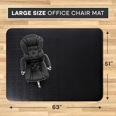Office Chair Mat for Hardwood Floor: 63" x 51" Extra Large Black Office Chair Mats, Anti-Slip Rubber Floor Mat for Gaming Rolling Chair, Heavy Duty Sturdy Floor Protector Mat Under L Computer Desk - Image 2