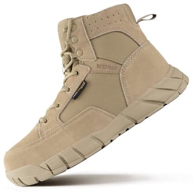 FREE SOLDIER Men's Waterproof Hiking Tactical Work Boots 6 Inches Lightweight Military Breathable Desert Boots(Tan US 8.5) - Image 1