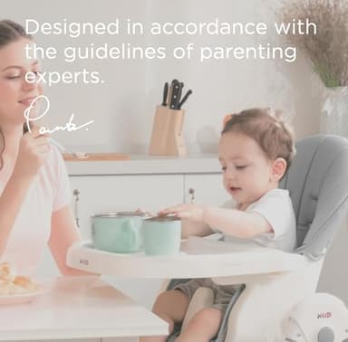 KÜB 3-in-1 Foldable Baby High Chair | Multifunctional Infant High Chairs for Babies and Toddlers | Removable Seat & Tray Easy Clean | 7 Height & 4 Recline Adjustable | 2 Locking Wheels (Grey) - Image 9