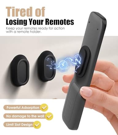 Nearockle 5 Pack Magnetic Remote Control Holder Wall Mount, Upgraded Silicone Remote Control Organizer Strong Adhesive TV Remote Charger Holder Caddy Back of TV (Black) - Image 4