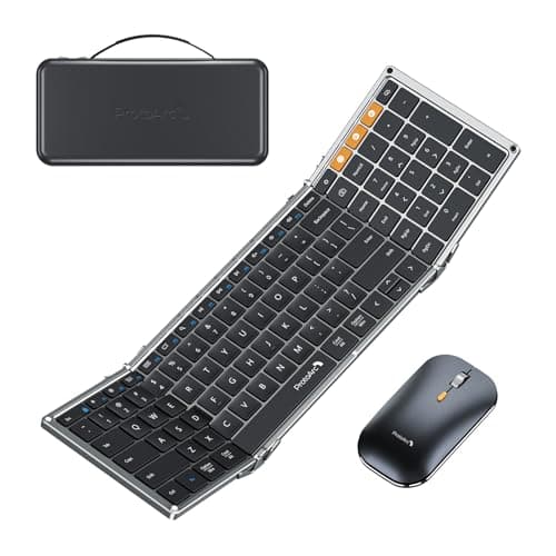 ProtoArc Foldable Keyboard and Mouse, XKM01 True Full-Size Folding Wireless Keyboard Mouse Combo for Business Travel, a Portable Office Suite On-the-Go, Compatible with Laptop iPad Tablet - Black Gray - Image 1