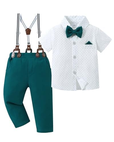 DISAUR Baby Boy Clothes Suits, 1-5T Toddler Dress Short Shirt With Bowtie + Suspender Pants Outfit Sets Gentleman Wedding - Image 1