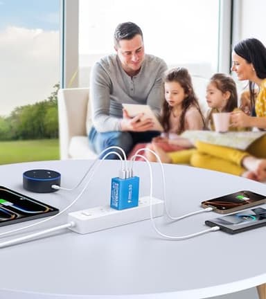 [2-Pack] USB C Wall Charger, 50W USB C Charger Block 5-Port PD Fast Charging Blocks,2USB C+3USB A Multiport Plug,Type C Power Adapter Brick Cube for iPhone 16/15/14/Pro,iPad,Samsung,for Switch（Blue） - Image 8