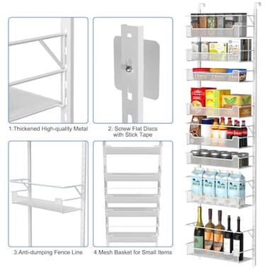VyGrow Over the Door Pantry Organizer, 8-Tier Over the Door Organizer with Adjustable Basket, Pantry Door Organization for Pantry Kitchen Storage Room Spice Rack, White - Image 5