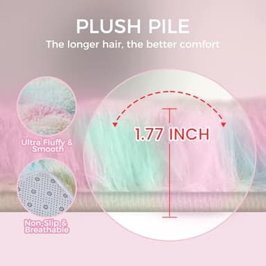 Fluffy Colorful Rug for Living Bedroom, Rainbow Fluffy Soft Plush Area Rugs for Girls Bedroom, Fuzzy Nursery Rug for Baby's Toddler's，Clorful Room Decor for Teenage, Easy-Cleaning, Non Shedding, 3X4 - Image 6