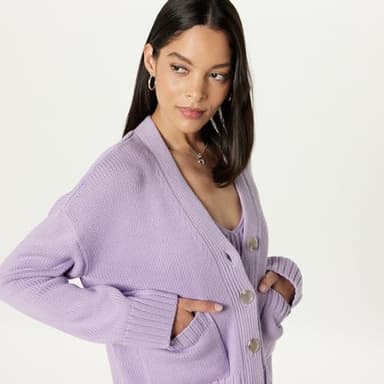 The Drop Women's Brigitte Cotton Blend Chunky Cardigan, Digital Lavender, M - Image 3