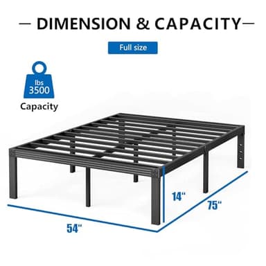 ZIYOO Full Size Bed Frame with Heavy Duty Steel Slat, 14 Inches Platform Bed Frame, Non-Slip Design, No Box Spring Needed, Easy Assembly, Quiet Noise Free, Under Bed Storage Space, Black - Image 2