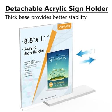 MaxGear Acrylic Sign Holder 8.5x11 Inches 2 Pack, Double Sided Clear Display Stand Table Top Paper Holder, Vertical Menu Flyer Stand, Plastic Frame for Stores, Restaurants, Hotels, Office - Image 5