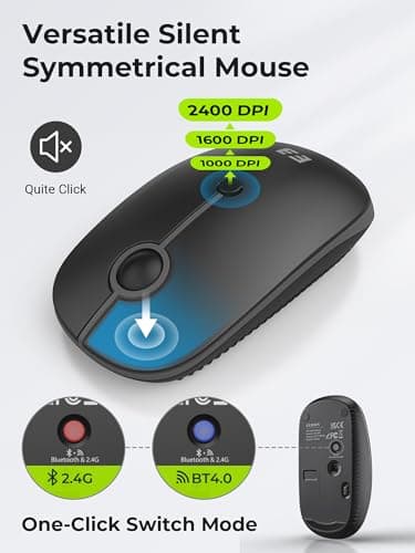 seenda Bluetooth Keyboard and Mouse for iPad, Multi-Device Bluetooth + 2.4G Wireless Keyboard Mouse with Tablet Holder for MacBook/Windows Computer, iOS/Andriod Tablet Phone, Black - Image 5