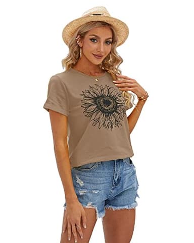 Cicy Bell Women's T Shirts Short Sleeve Tees Sunflower Graphic Loose Summer Tops - Image 3