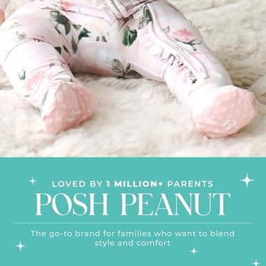 Posh Peanut Footie Pajamas for Baby Girls – Sleepers in Ultra-Soft Viscose from Bamboo with 2-Way Zipper & Ruffle Trim – Newborn to Toddler Sleepwear (Vintage Pink Rose, 0-3 Months) - Image 5