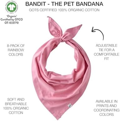 Bandit - The PET Bandana, 8 Pack 100% Organic Cotton Pet Bandanas Clothes for Small, Medium, Large Dogs​​, Rainbow Pinks, X-Small/Small - Image 4