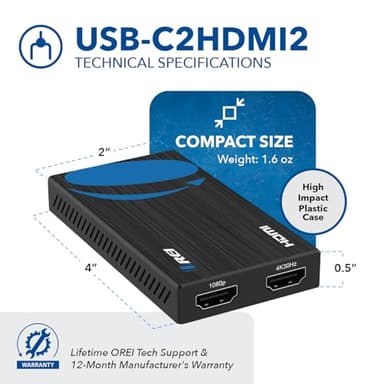 OREI SplitExtend HDMI Splitter Extended Display for Dual Monitor - Multi-Monitor Display 3 Separate Screens - USB A & USB-C Adapter to HDMI 2.0, 4K@30Hz Output 1, 1080p Output 2 for Windows, Mac OS G - Image 6