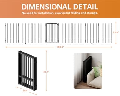 SNUOWU Full Metal Freestanding Dog Gate with Door, 32''Height Foldable Pet Dog Fence for Indoor & Outdoor, 8 Panels Extra Wide Free Standing TallDog Gates for Doorways,House,Stairs,Porch,Deck,Yard - Image 5