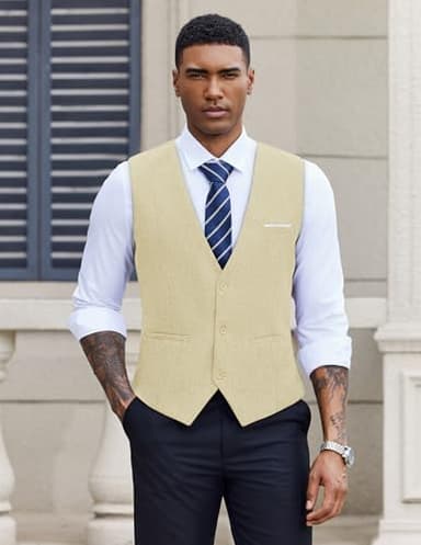 COOFANDY Men's Suit Vest Lightweight Formal Dress Waistcoats Wedding Prom Party Dinner Dress Vest for Man - Image 2