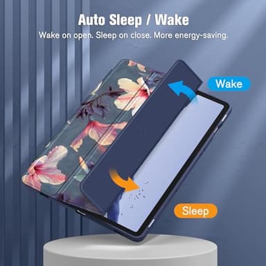 Fintie Hybrid Slim Case for Samsung Galaxy Tab S10 Lite/ S10 FE/ S9 FE 10.9 Inch/Tab S9 11 Inch with S Pen Holder, Shockproof Cover with Clear Transparent Back Shell, Auto Wake/Sleep,Blooming Hibiscus - Image 5