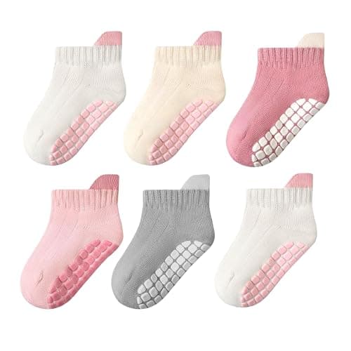 EUFANCE Toddler Non Slip Grip Ankle Socks with Grippers Cotton for Baby Boys Girls Infants Kids 6 Pairs - Image 1