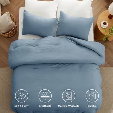 Bedsure Super King Size Comforter Set, Grayish Blue Soft Prewashed Bedding for All Seasons, 3 Pieces GentleSoft™ Bed Set, 1 Lightweight Comforter (120"x120") and 2 Pillowcases (20"x36") - Image 4