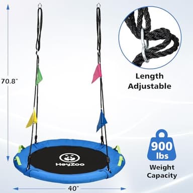 HeyZoo Tree Swing, Saucer Flying Swing 40 Inch for Kids, 900lbs Weight Capacity, with Adjustable Hanging Straps, for Backyard and Outdoor Playground, Gifts for Kids, Blue - Image 3