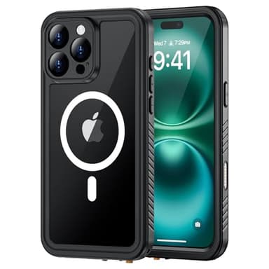 Lanhiem Magnetic for iPhone 16 Pro Waterproof Case, Dustproof Case Built-in Screen Protector [Compatible with MagSafe], Full Body Heavy Duty Rugged Phone Cover for iPhone 16 Pro 6.3" (Black/Clear) - Image 1