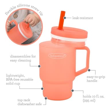 Infantino My 1st Tumbler, Durable Plastic Sippy Cup with Straw & Handle, Spill-Resistant Baby Cup for On-the-Go, BPA-Free Transition Cup, Pink - Image 5