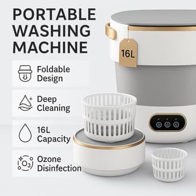 Portable Foldable Washing Machine 16.1L / 4 Gal, Foldable Washing Machine, Easy To Use, Quiet and User Friendly, Great for Dorms Small Apartments and Travelling, 3 Modes - Image 2
