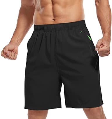SPOSULEI Men's Athletic Shorts Quick Dry Lightweight Gym Running Casual 7 Inch Inseam Shorts with Zipper Pockets Black X-Large - Image 2