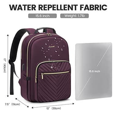 LOVEVOOK Laptop Backpack for Women 15.6 inch,Cute Womens Travel Backpack Purse,Professional Laptop Computer Bag,Waterproof Work Business College Teacher Bag Carry on Backpack with USB Port,Deep Purple - Image 4