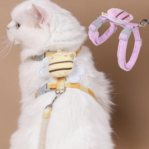 Cat Harness with Bee Decoration, Cat Collar, Suitable for Kittens and Adult Cats (Purple,S) - Image 1