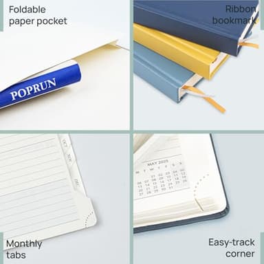 POPRUN 2025-2026 Monthly Planner (A5 8.5" X 6.25"), 18-Month Calendar Book (Jul.25 - Dec.26) with Monthly Tabs, Hardcover, Inner Pocket, 100GSM Thick Paper -Navy Blue - Image 5